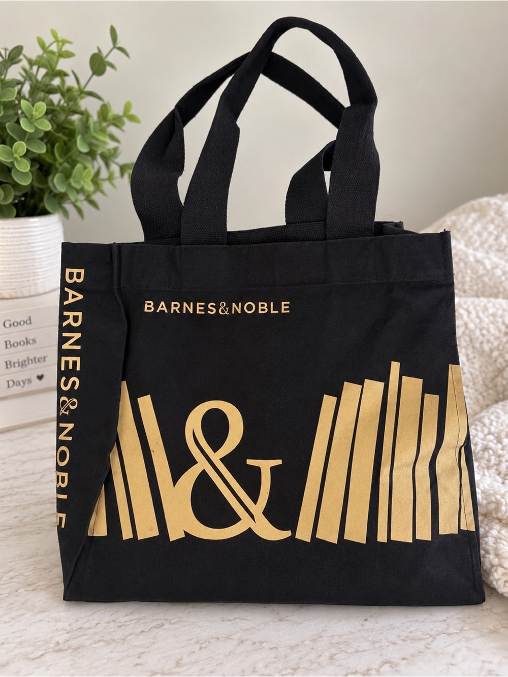 Barnes & Noble Black Tote with Gold Book Design